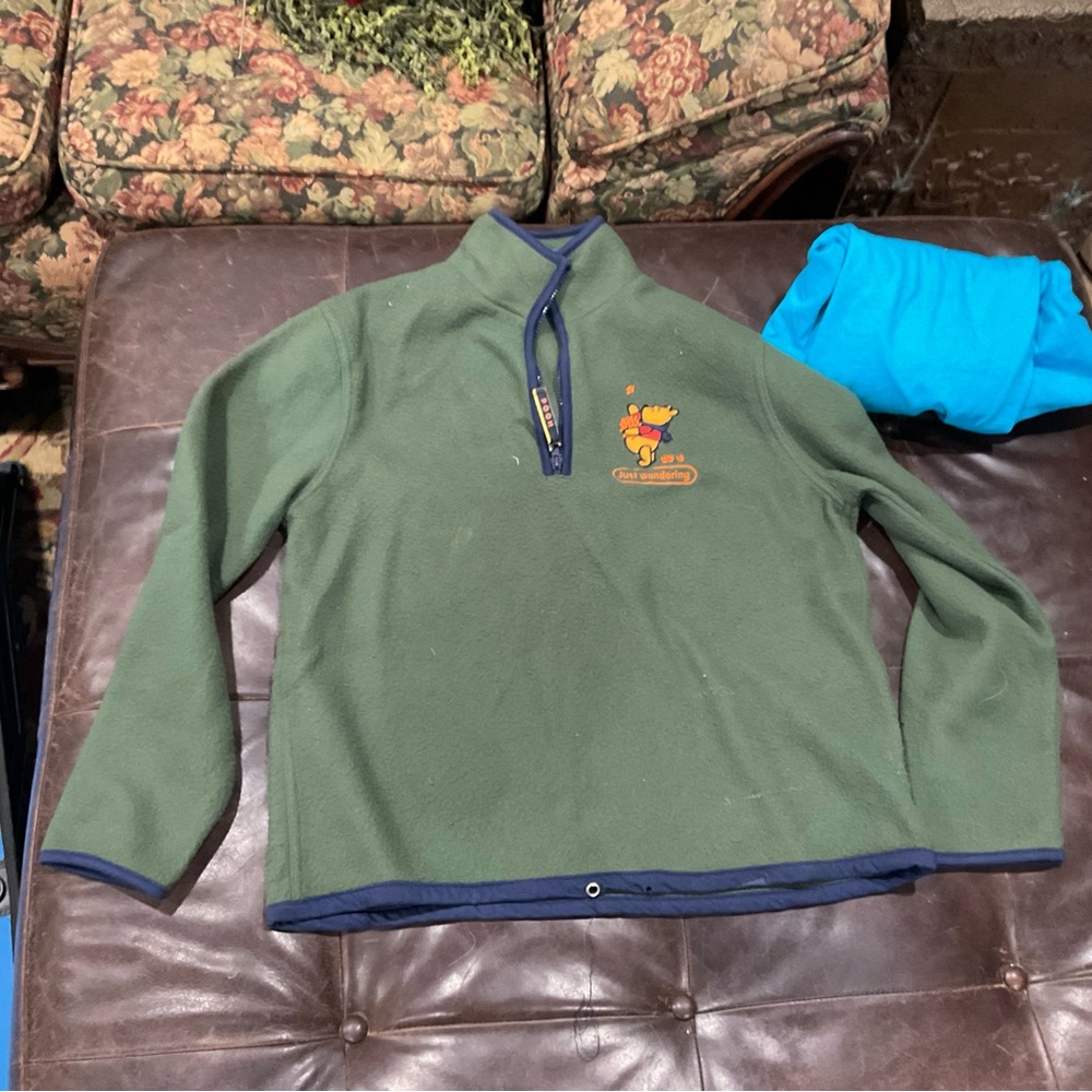 Green Fleece Pullover with Embroidered Design
